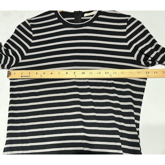 Marine Layer Knit Stripe Shift Dress Medium Black Gray 3/4 Sleeve Crewneck - Picture 8 of 13